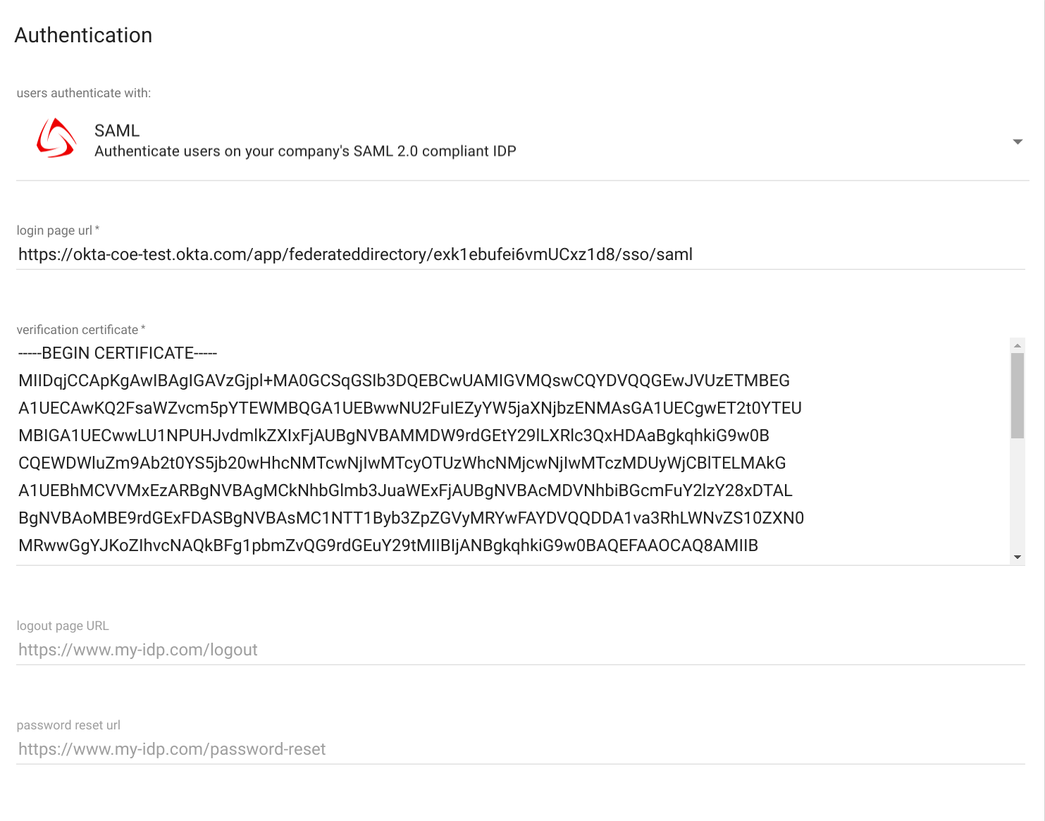 Configure SAML in Federated Directory