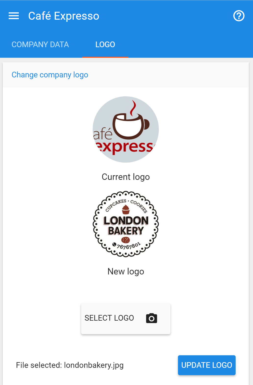 Upload new company logo