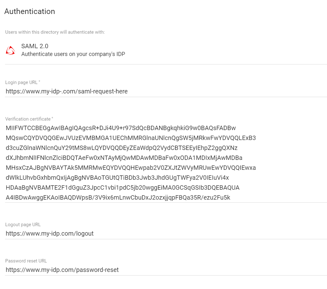 Set authentication to SAML 2.0