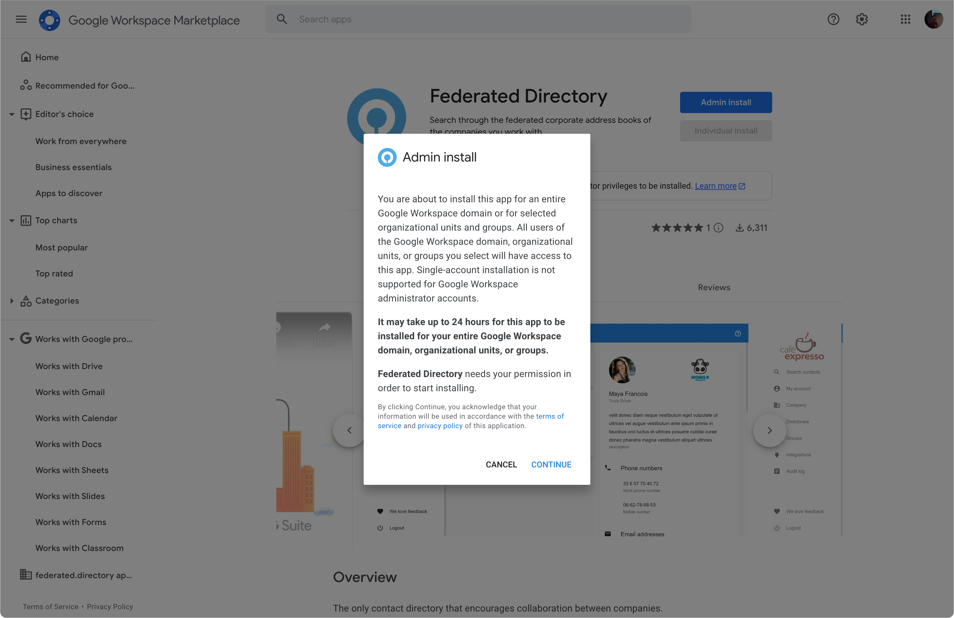 Prompt in Marketplace to install Federated Directory