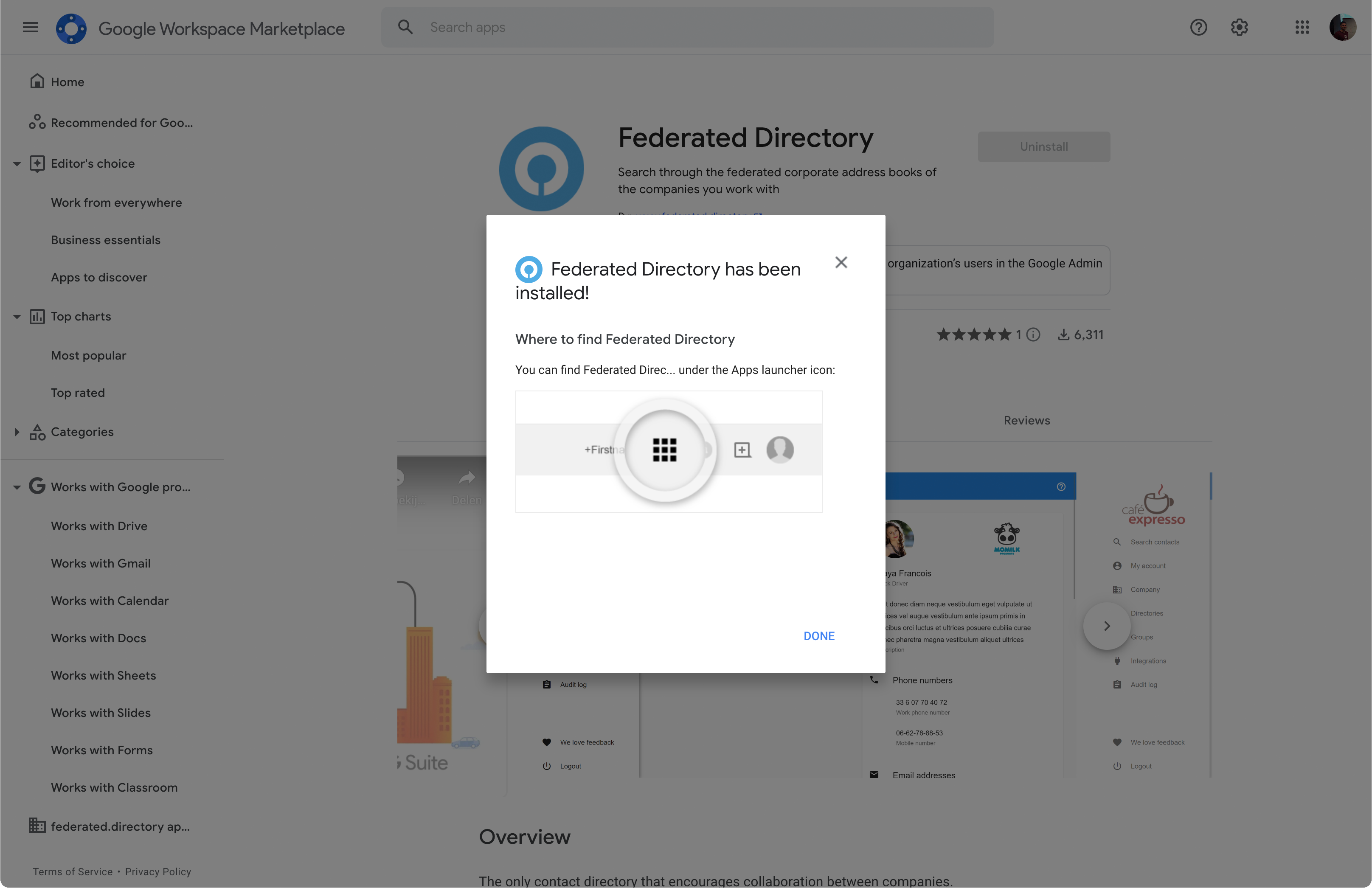App installed in Marketplace