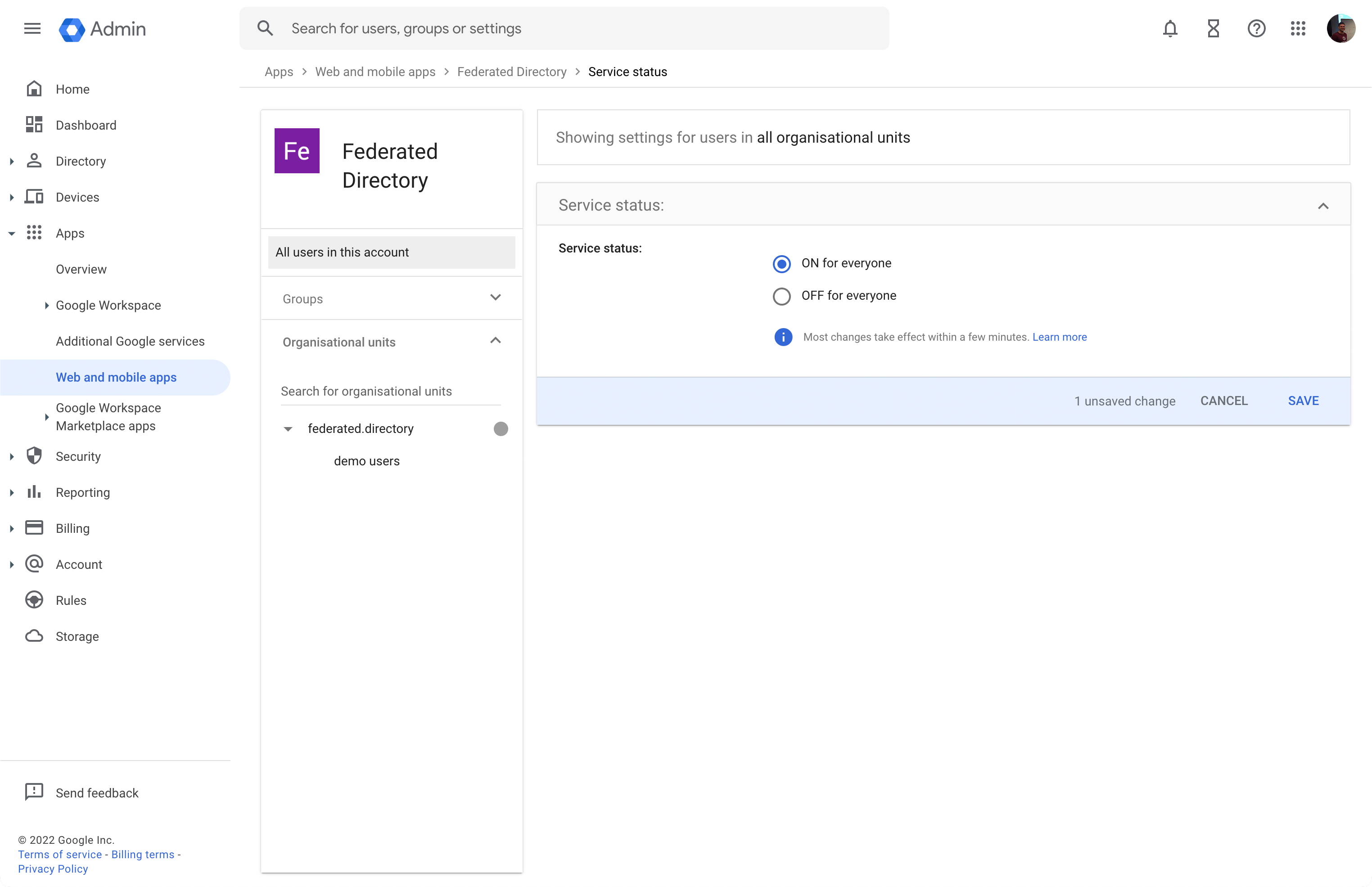Set authentication to Google