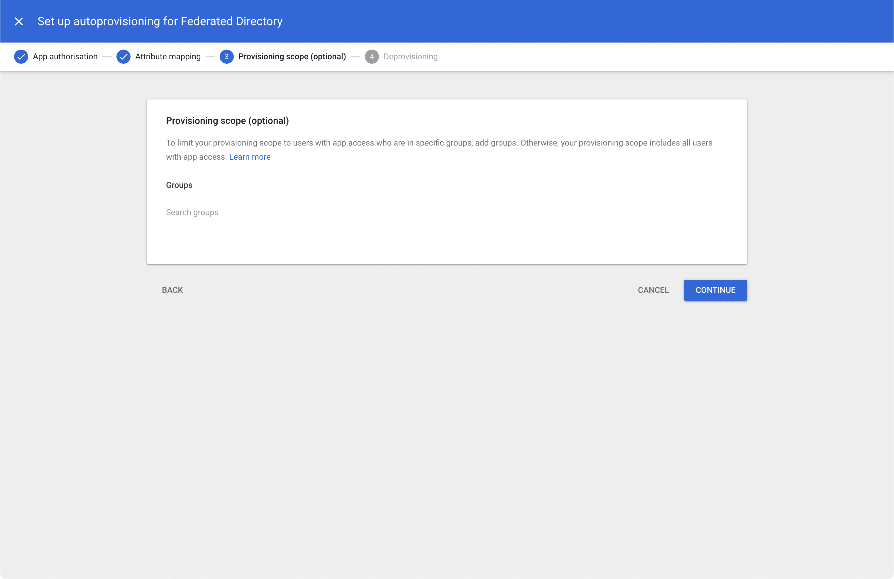 Set provisioning scope