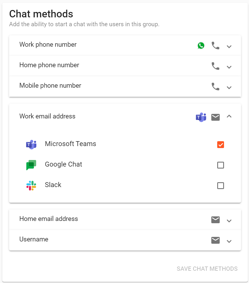 Chat methods config in group